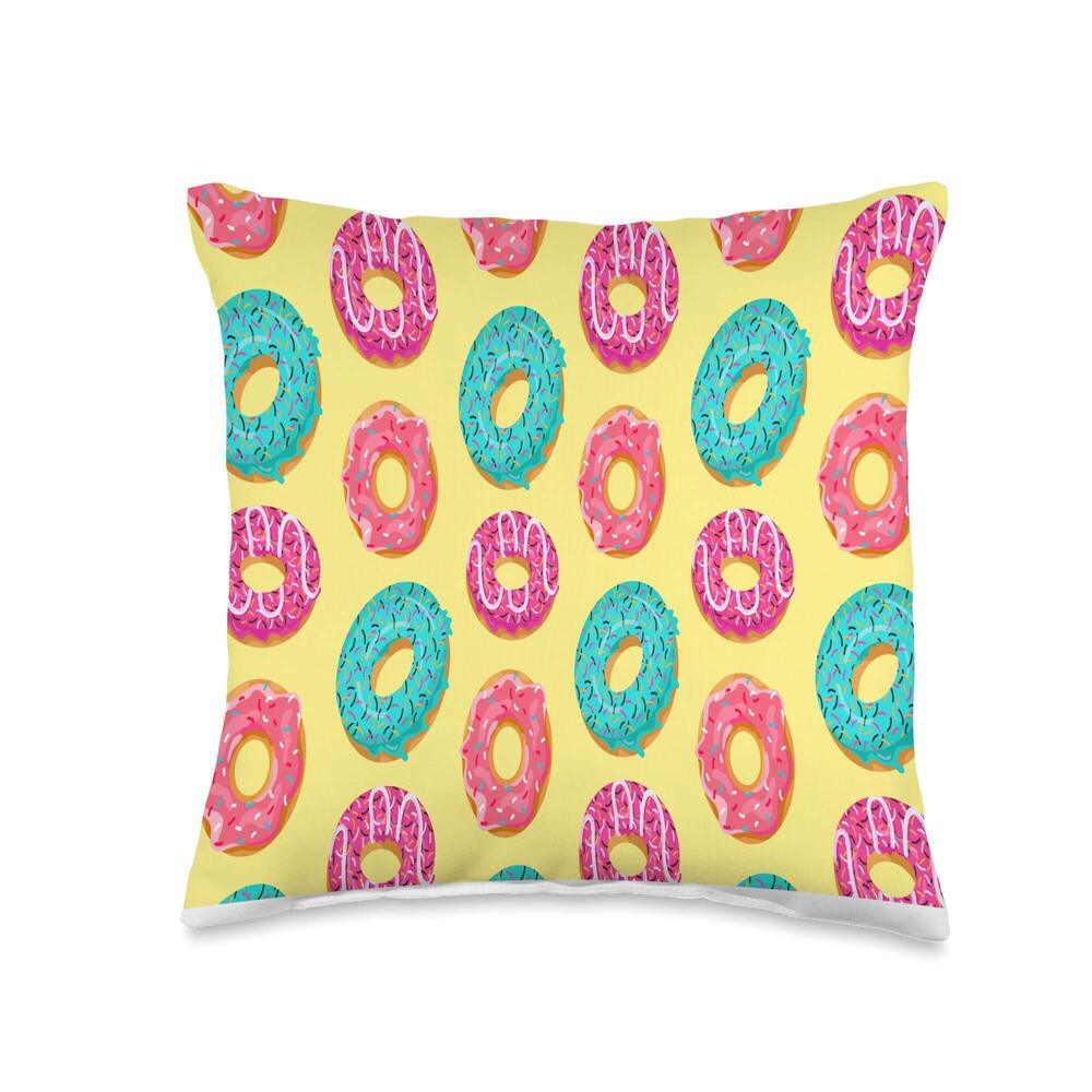 7655 Yellow Cute Girly Donut Pattern Tasty Sugary Doughnuts Sweet Throw